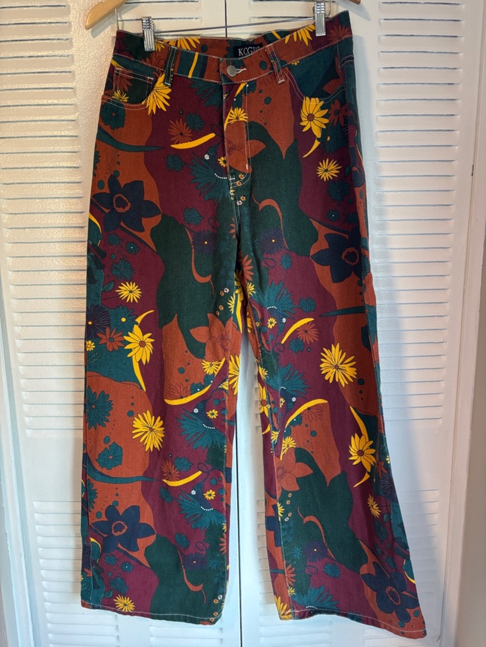 KCGH Retro Floral Wide-Leg Pants – Bold 70s Statement | Size XL - Picture 2 of 12